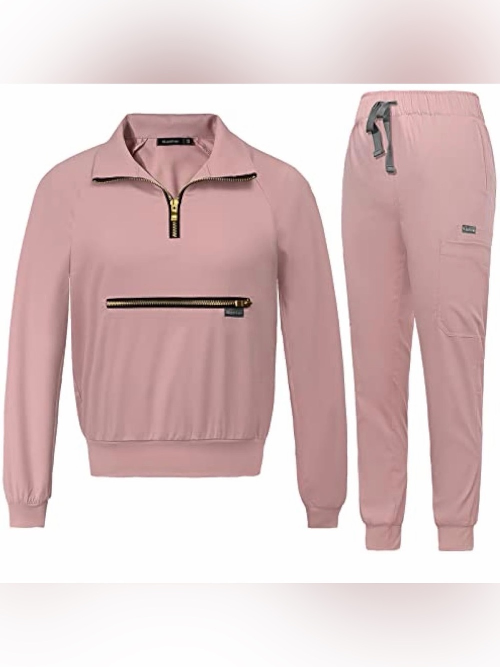 Womens Pink Quarter-Zip Pullover SCRUB SET